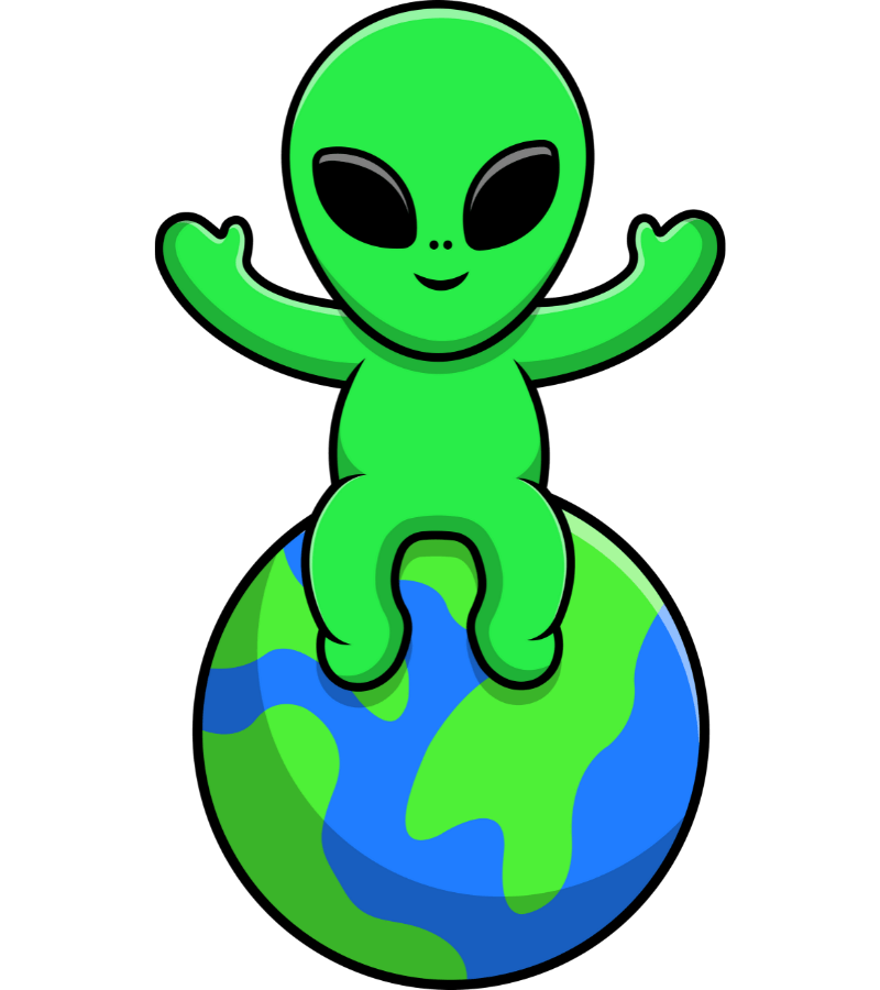 Alien sentado en La Tierra