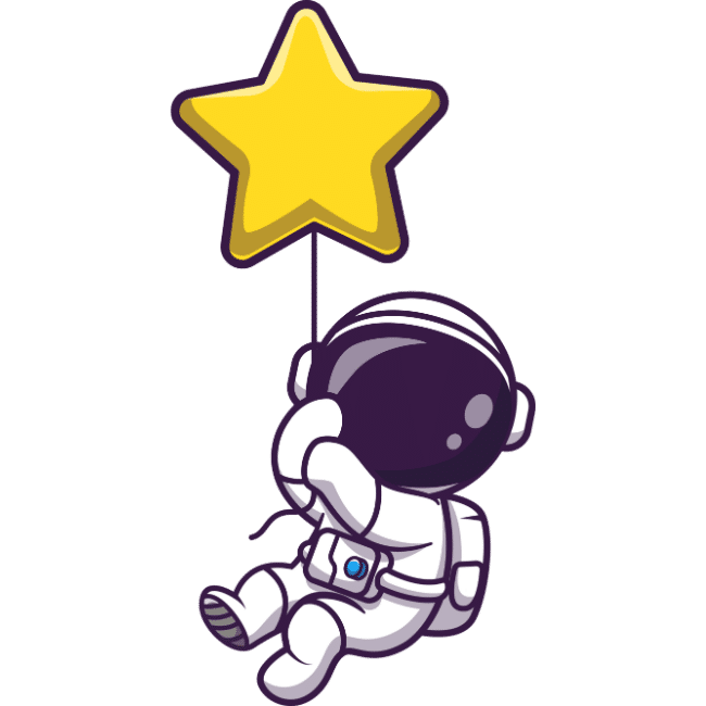 Astronauta agarrando un globo con forma de estrella