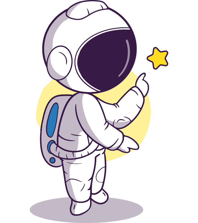 Astronauta señalando una estrella pequeña