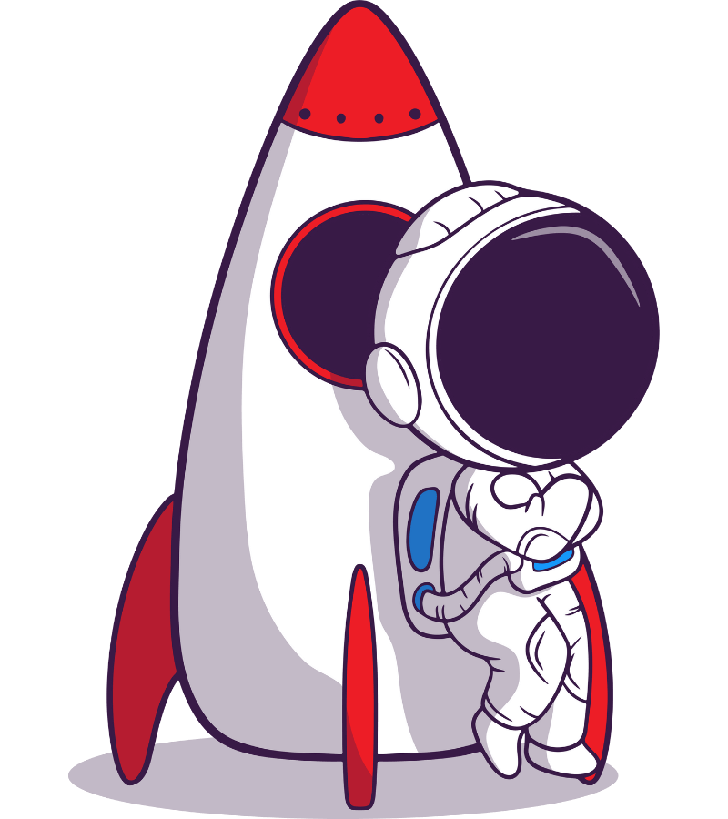 Astronauta apoyado en un cohete